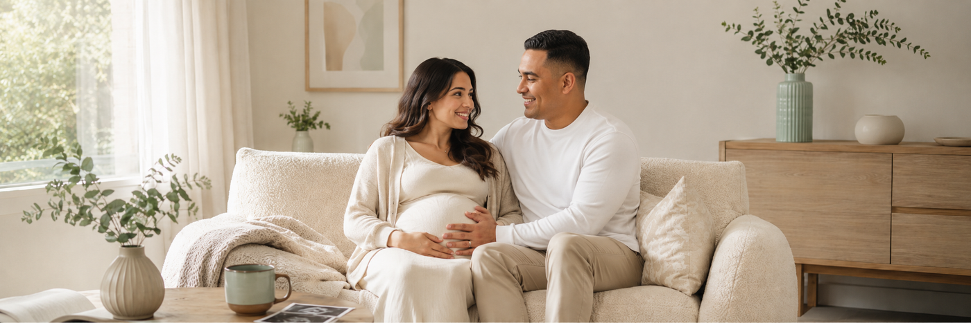 Expecting couple sharing a bonding moment together during pregnancy