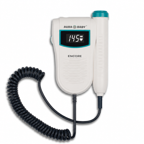 Aura Baby Encore Fetal Doppler Front View with heartbeat reading