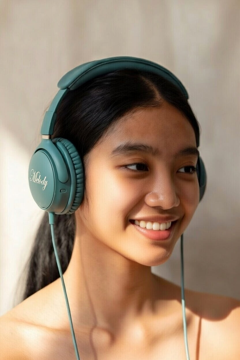 woman wearing aura baby melody headphones listening to baby's heartbeat